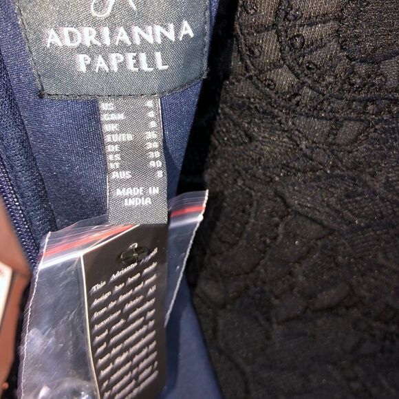 NWT ADRIANNA PAPELL Navy Blue Sequins Formal Short Dress 1/2 Length Sleeves - Picture 9 of 10